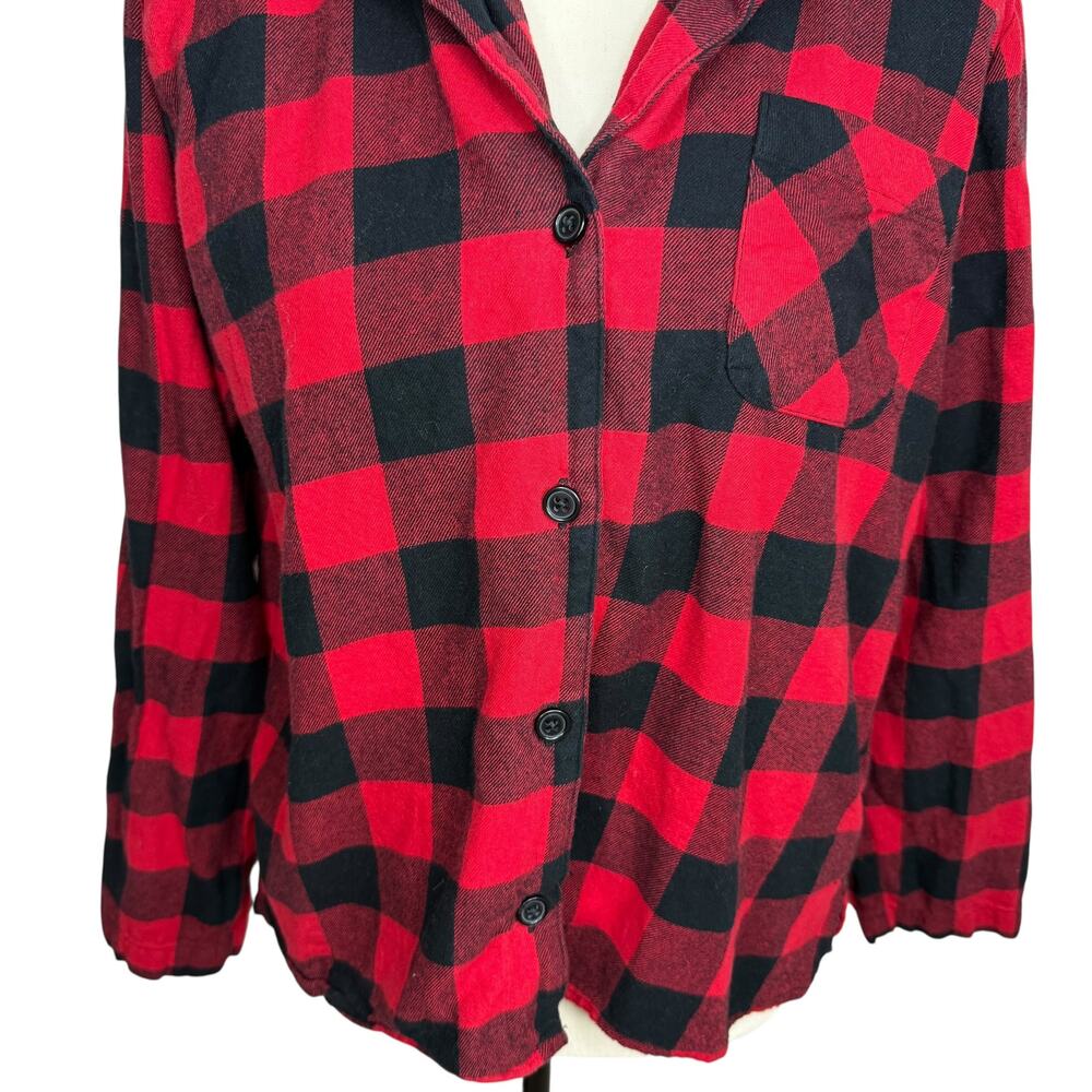 Old Navy Red Black Buffalo Plaid Flannel Button Up Shirt Women’s Size M - Picture 3 of 7
